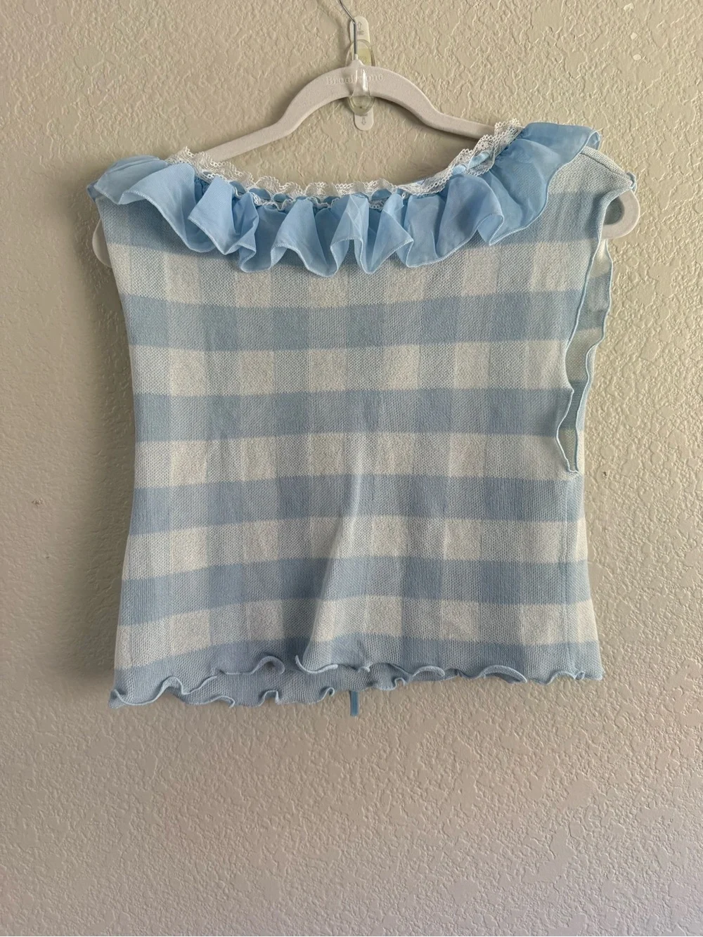 For Love And Lemons blue and white brushed gingham knit lounge set NEW